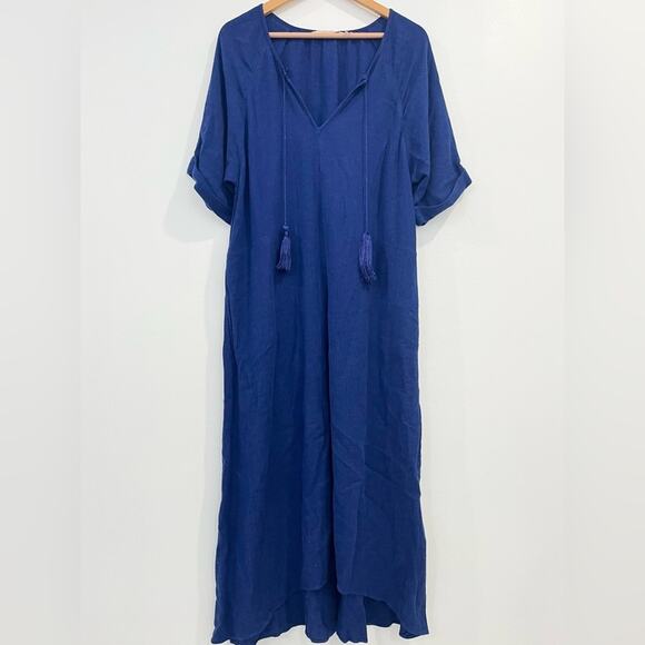 Soft Surroundings Dresses & Skirts - Soft Surroundings Blue Linen Tassel Maxi Dress Petite Medium
